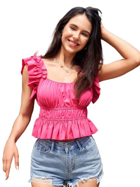 

ruffle trim ruched peplum blouse g4vl#, White