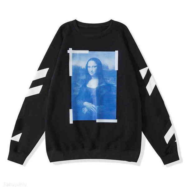 

ins fashion off designer hoodie hip hop mona lisa oil painting black print mens hoodies arrow x printed hoodie women hooded