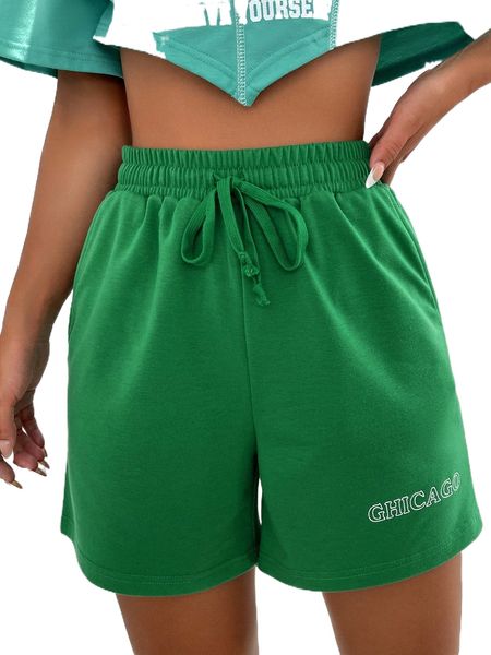 

letter graphic drawstring waist track shorts g28w#, White;black