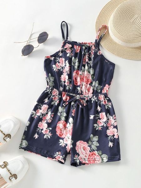 

toddler girls floral print bow front cami romper she, Blue