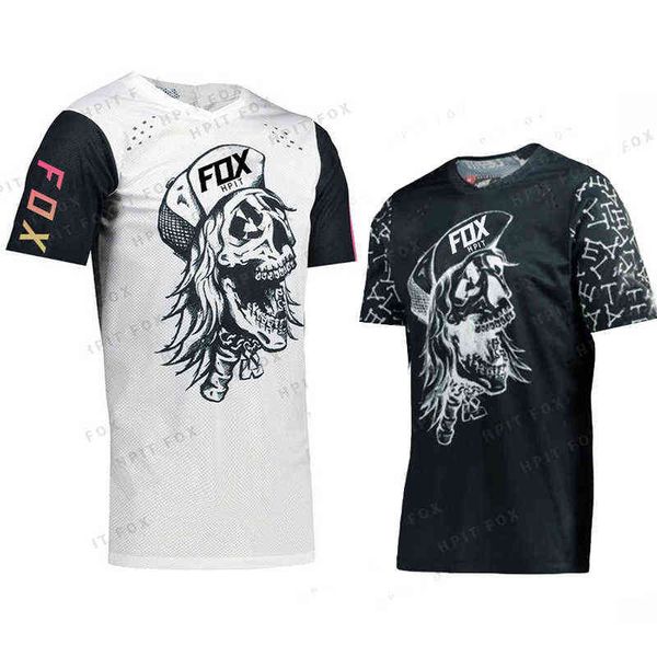 

2022 kaos motocross mtb tengkorak hpit fox maillot dh naik turun jersey balap moto panjang pria kaus gunung, White