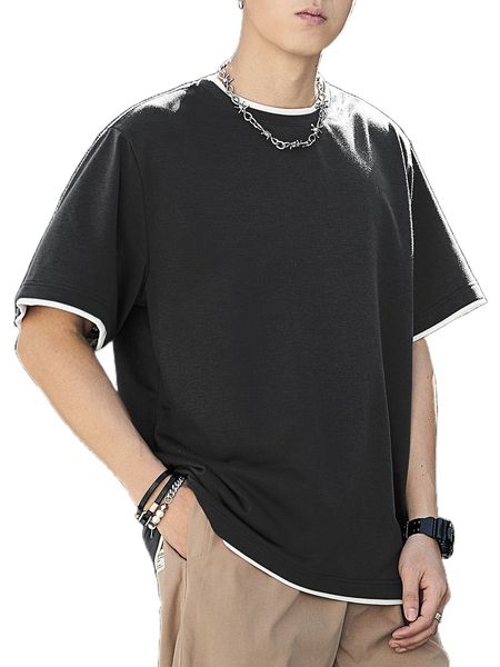 

men contrast trim 2 in 1 tee u4l0#, White;black