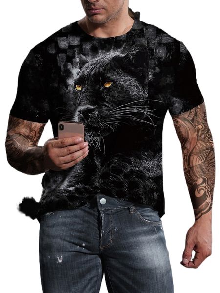 

men 3d leopard print round neck tee a8nt#, White;black