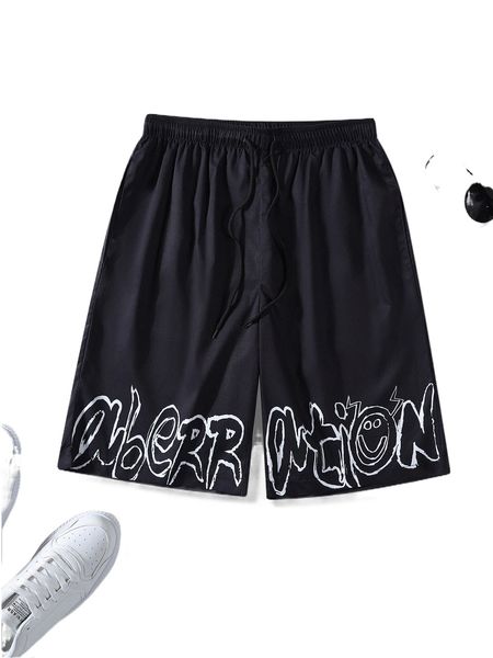 

men letter graphic drawstring waist shorts x7v3#, White;black