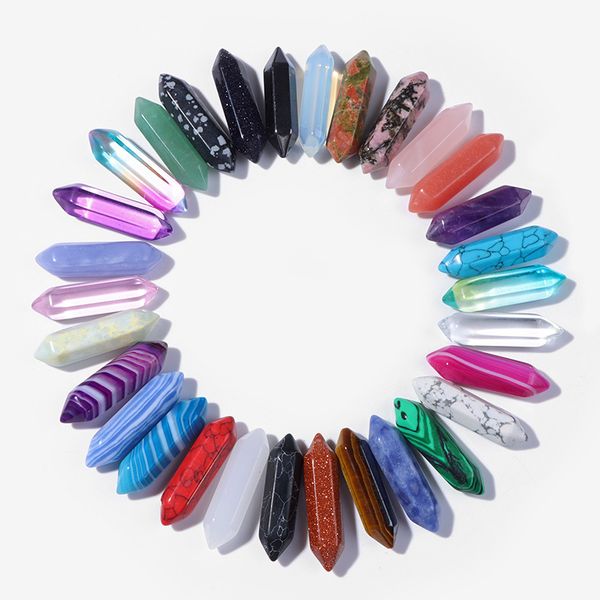 

no hole natural stone mineral bullet hexagon point pendulum column home decoraction diy for reiki healing jewelry gift wholesale, Black