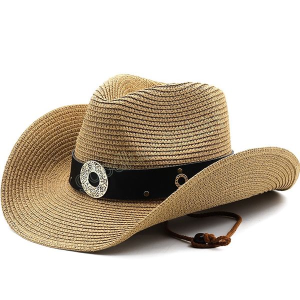 Cowboy Natural Panamá Softe Straw Hat Summer Mulheres/homens larga praia Praia Sun Cap Protection UV Fedora chapéu