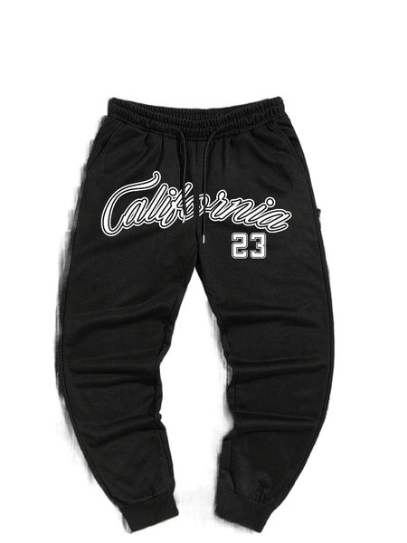 

romwe guys letter drawstring sweatpants g1bg#, Black