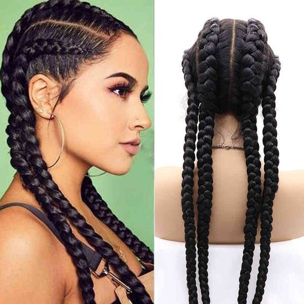 

synthetic braided lace front wig black 4x long twist braided wig with baby hair heat ristant fiber wig, Golden;white