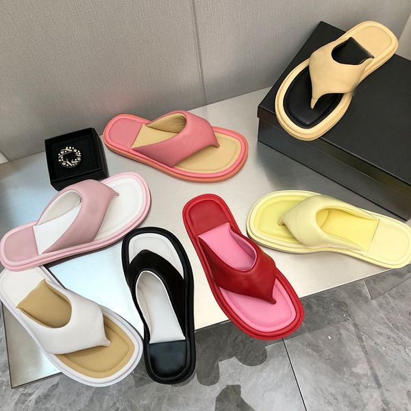 

2022 women designer leather slides platform sandal beach flip flops cross straps new summer comfort mules flat slipper 35-42 with box no357, Black