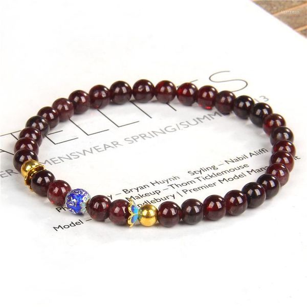 Fili di perline Real 6mm Deep Red Granato Braccialetto di perline Anti-stress Natural Stone Balance Braccialetti fortunati per le donne Mem Coppie gioielli Kent22