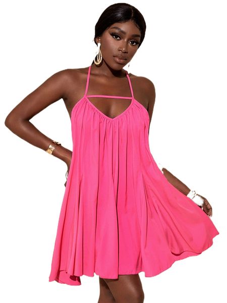 

sxy tie backless cut out halter dress g8kb#, Black;gray