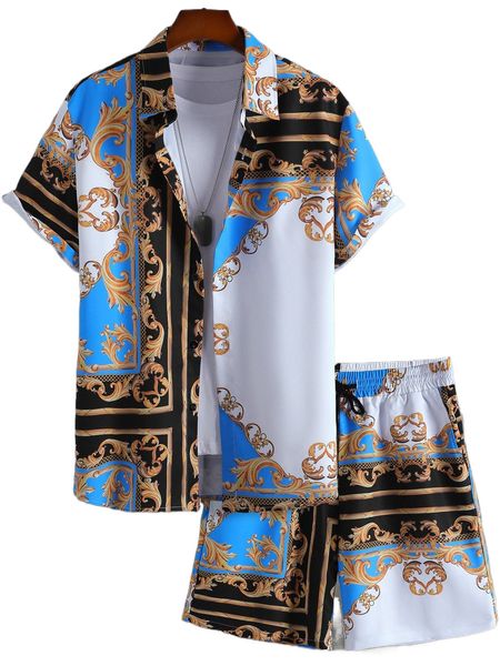 

men random baroque print shirt & shorts without tee m3pb#, Gray