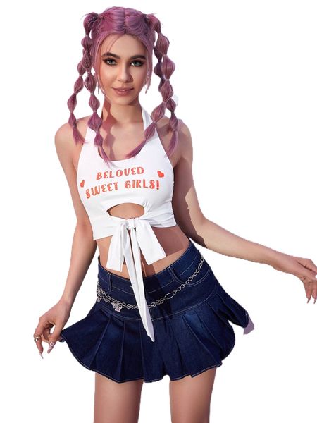 

letter graphic knot detail halter 87t7#, White