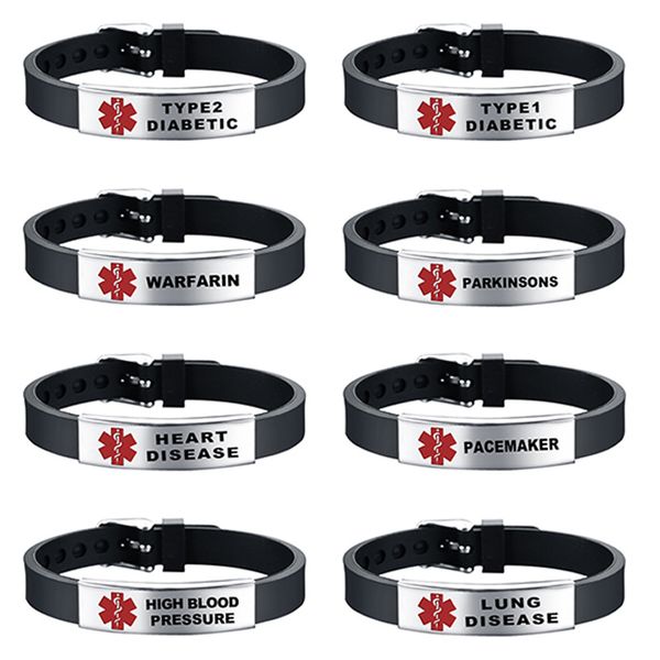 

creative red medical alert bracelet women epilepsy diabetes sos stainless steel bracelet jewelry, Golden;silver