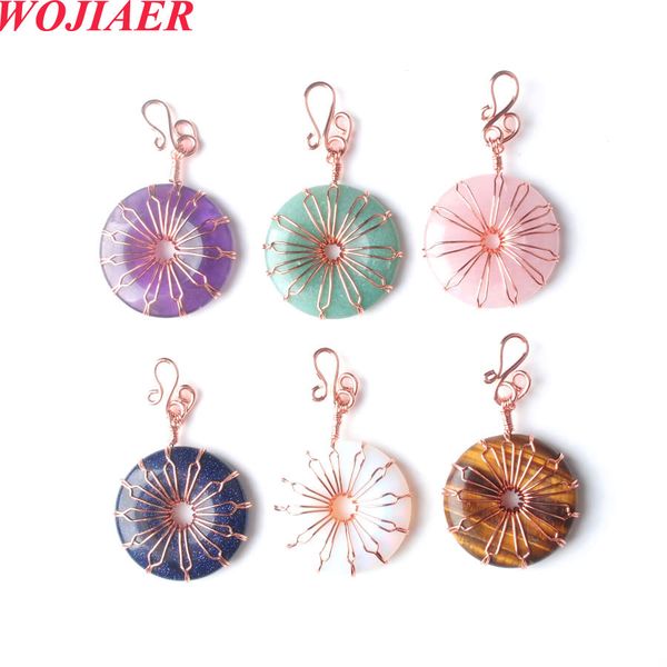 

quality wrap donut natural stone pendant 30 mm disc jewelry rose gold necklace mixed opal bo978, Silver