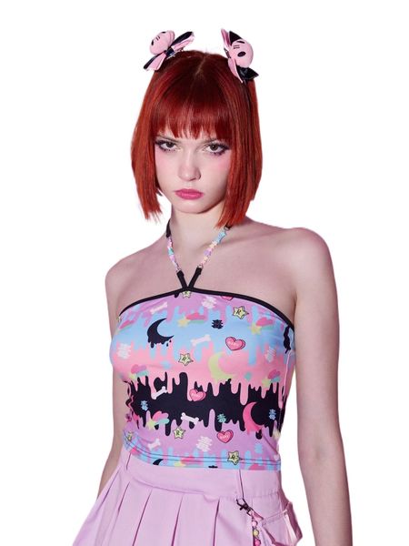 

romwe anime cartoon print halter 588g#, White