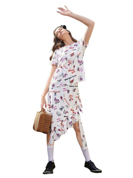 

letter & butterfly print tee x4md#, White