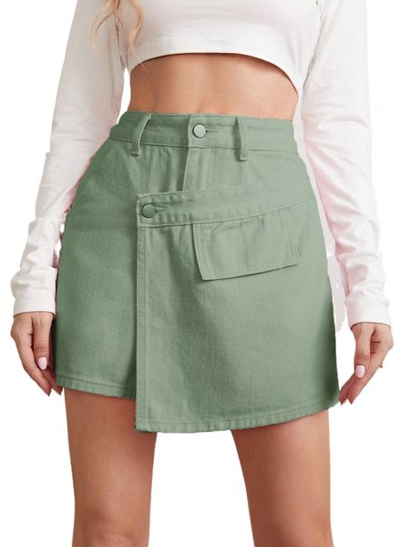 

high waist asymmetrical denim skort k3ae#, White;black