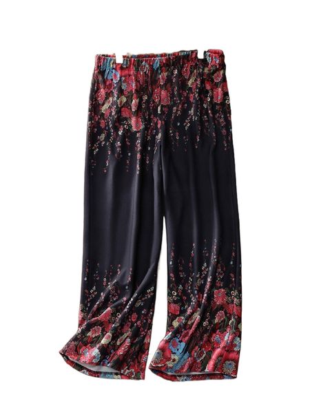 

plus floral print wide leg pants r8wa#, Black