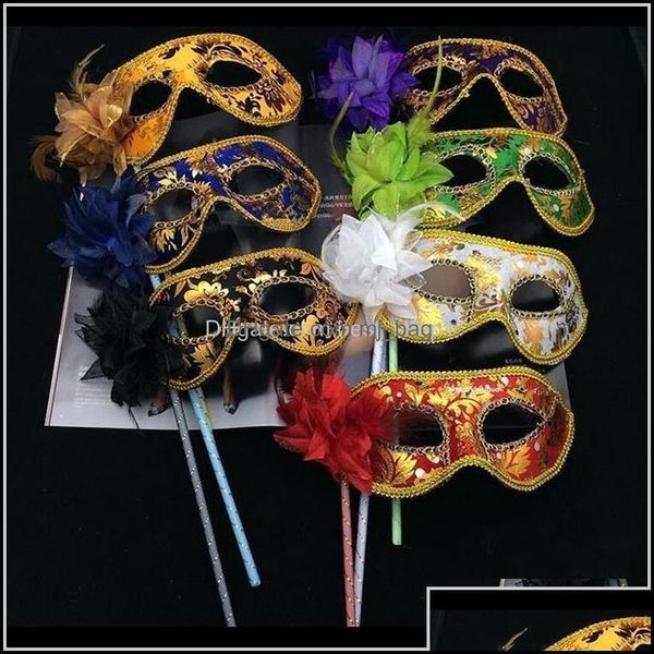 Máscaras de festa suprimentos festivos jardim caseiro veneziano meio rosto flor de mascarada no bastão sexy halloween natal dança de casamento aniversário mass