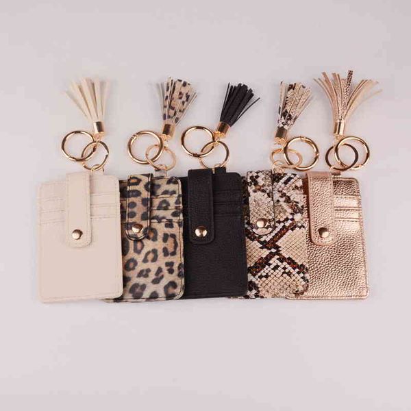Neue Leopard Schlange Kabau Brieftasche PU Leder Quaste Kartentasche Keychain Tasche Für Frauen Männer Freundschaft Armband Keychain Schmuck AA220318