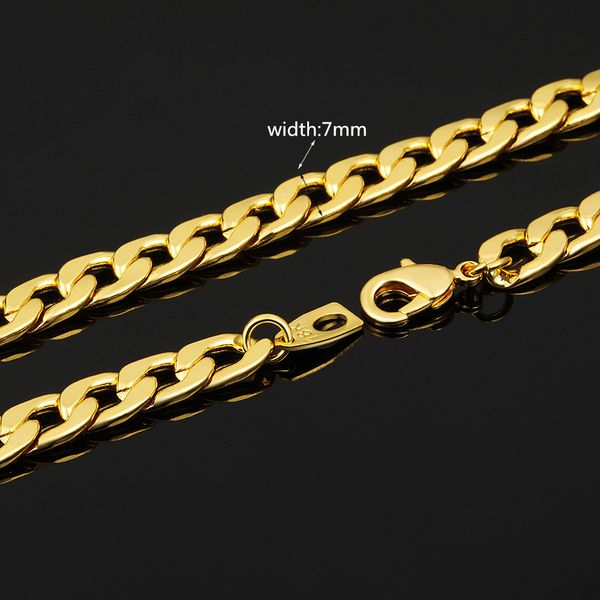 

plating 18k gold 7mm cuban chain hip hop man necklace 15 18 20 22 24 26 28 30 32 inch fashion jewelry, Silver