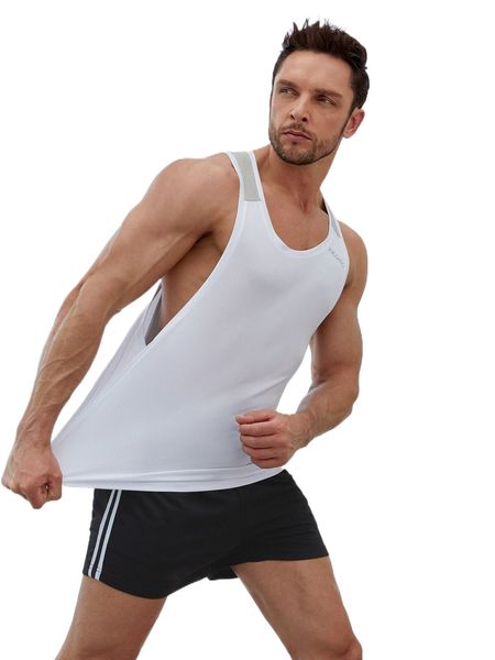 

men letter & colorblock sports tank p77a#, White;black