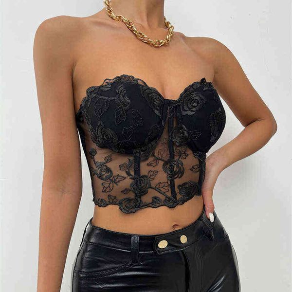 

nxy set strapless crop women floral backless 2022 ladies black streetwear 0217, Red;black