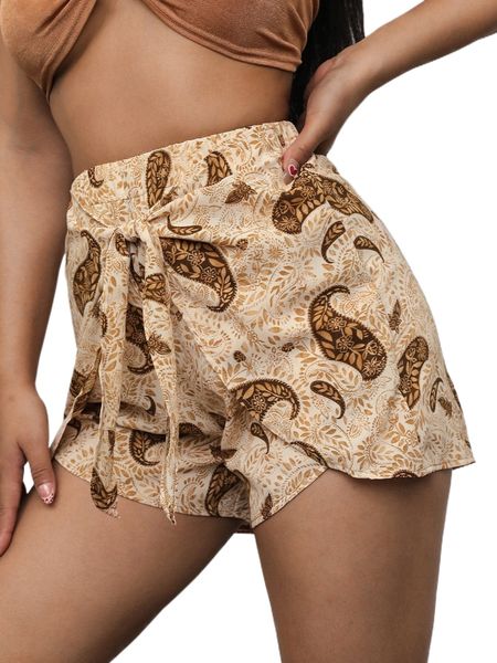 

sxy paisley print tie front shorts n6jk#, White;black