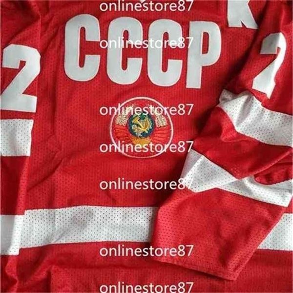 Nik1 402 Fetisov USSR CCCP Maglie da hockey russo 20 Vladislav Tretiak 17 Kharlamov Replica Russia maglia vintage ricamata