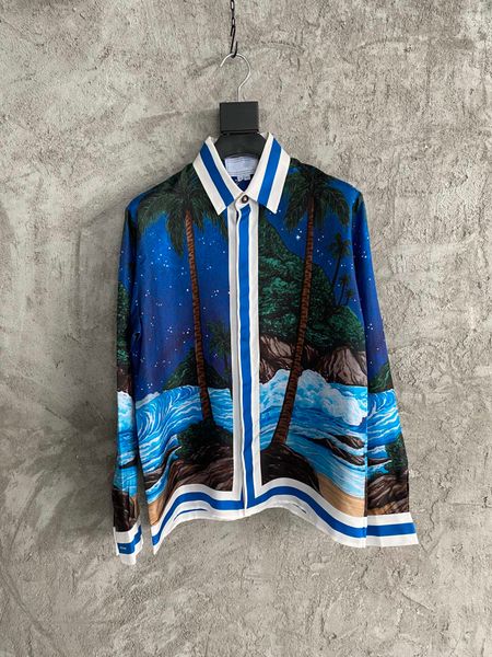 

spring and autumn high-end quality brand long sleeved shirt ~ fashion star print design us size shirts breathable silk material mens luxury, White;black
