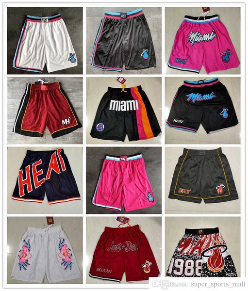 

miami''heat''men retro basketball shorts pocket size s-2xl, Black