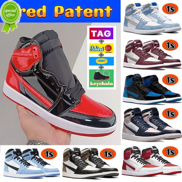 

2023 designer 1 1s mens basketball shoes patent bred bordeaux university blue dark mocha chicago men sneakers twist hyper royal toe unc ligh, Black
