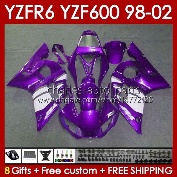 Kit de fadas para Yamaha YZF 600 CC YZF-600 YZF R6 R 6 98-02 Corpo 145No.167 Yzf600 600cc Cowling Yzf-R6 1998 1999 2000 2001 2002 2002 Yzfr6 98 99 00 01 02 OEM Bodywork Glossy Purple Purple