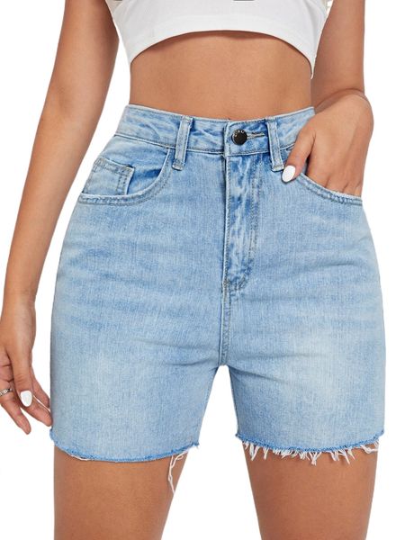 

high waist raw hem denim shorts t8fj#, White;black