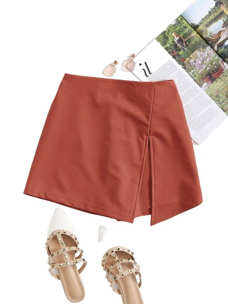 

elastic waist split front skort a7ky#, White;black