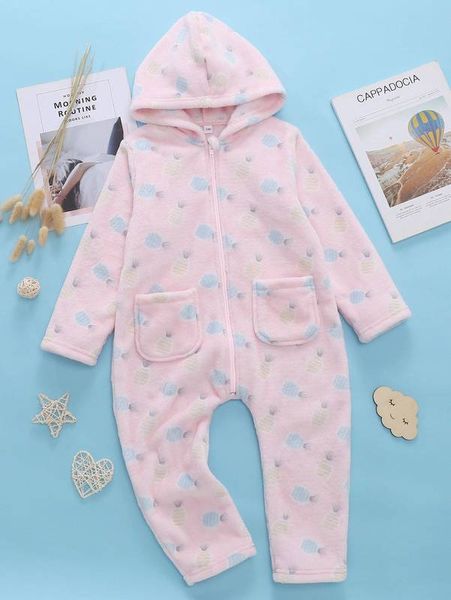 

toddler girls pineapple print zip up hooded flannel jumpsuit she, Blue
