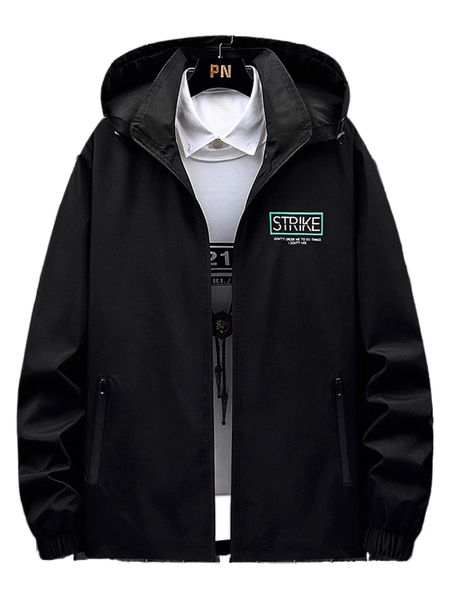 

men 1pc slogan graphic zip up hooded jacket c4y7#, Black;brown