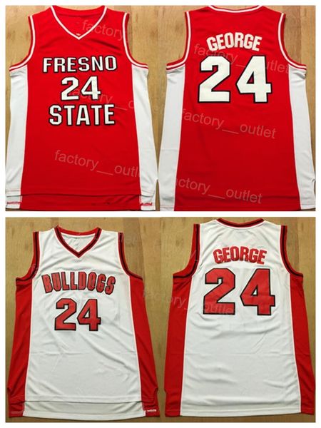 

ncaa fresno state bulldogs college 24 paul george jersey basketball red white color team for sport fans university pure cotton breathable hi, Black