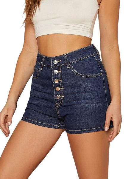 

button fly high waist denim shorts v3g7#, White;black