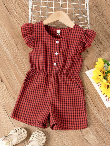 

toddler girls gingham butterfly sleeve romper she, Blue