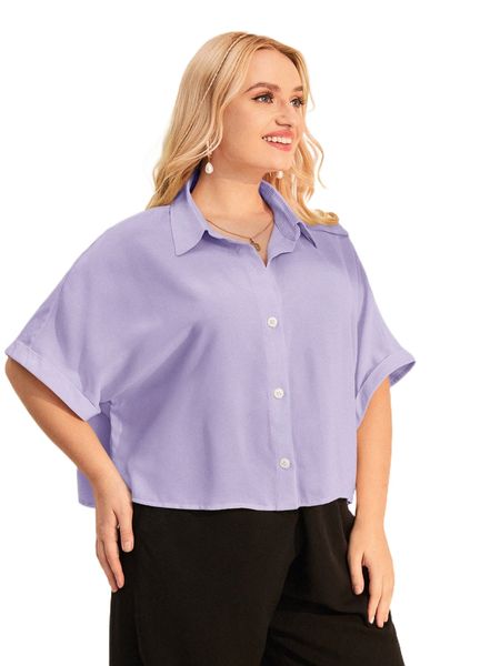 

plus batwing sleeve solid shirt a8w4#, Black