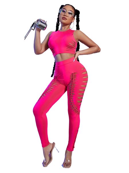 

cut out crop tank & leggings r7de#, White