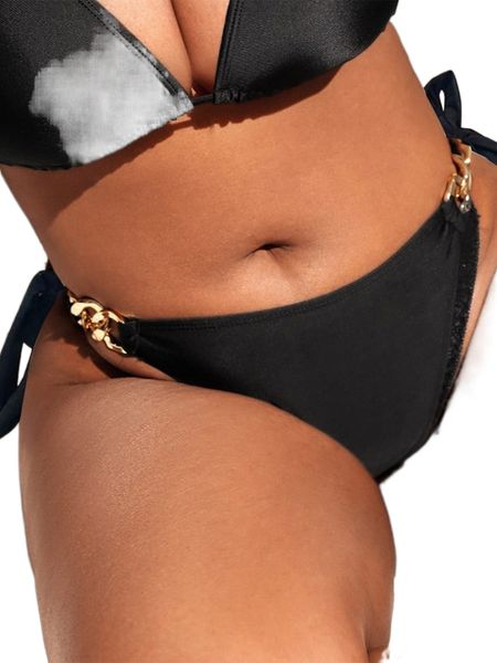 

plus chain detail tie side bikini bottom a7oc#, Black