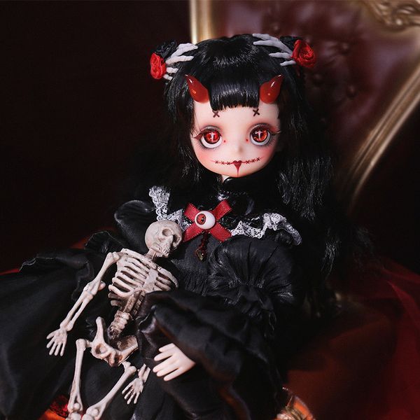 Winzige BJD-Puppe 1/6 Kunstspielzeug für Mädchen lol Halloween Skelett Haarnadel Horn Fantasy Fullset Figur U 220822