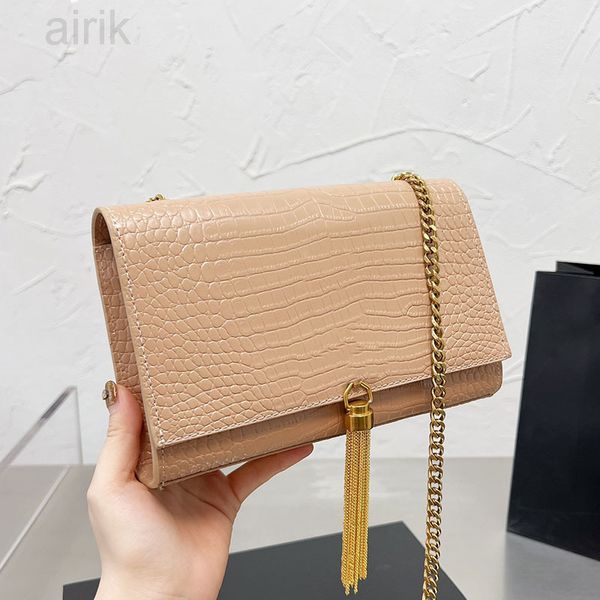 

envelope crossbody bag ladies handbag shoulder bags alligator real leather thin chain hardware letters metal tassels new fashion