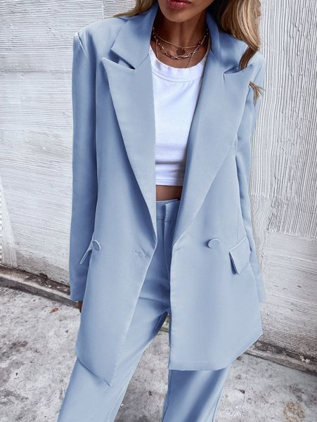 

double button lapel collar blazer a4lg#, White