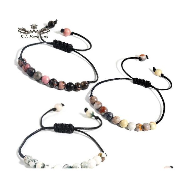 Catena a maglie Moda 6Mm Bracciali in pietra naturale Tessuto fatto a mano Corda di cera intrecciata per donna Uomo Regalo regolabile per gioielli da spiaggia estiva D Dh2Fa