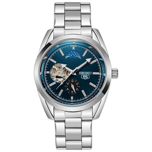 

classic mechanical male watch business sun moon star multi-function luminous automatic, Slivery;brown