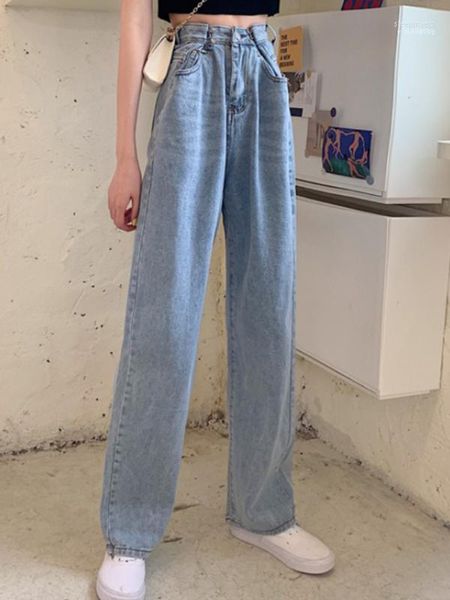 Pantaloni da donna Capris Salopette di jeans dritti a vita alta Slim Jeans lunghi larghi a gamba larga 2022 Blu Nero Bianco lavato Retro Women1